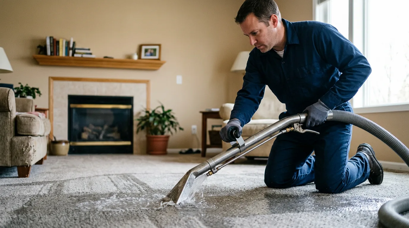 Water damage restoration technician working near Orangeville, IL